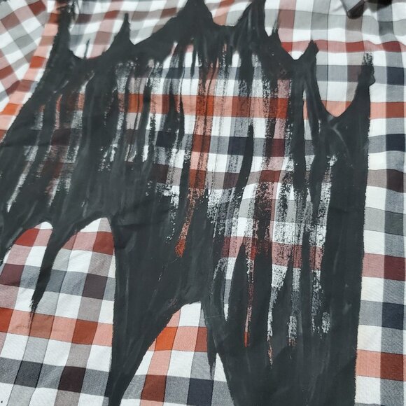 The Scarecrow, a red, orange, black & white cotton  checkered button-down shirt - Picture 9 of 15